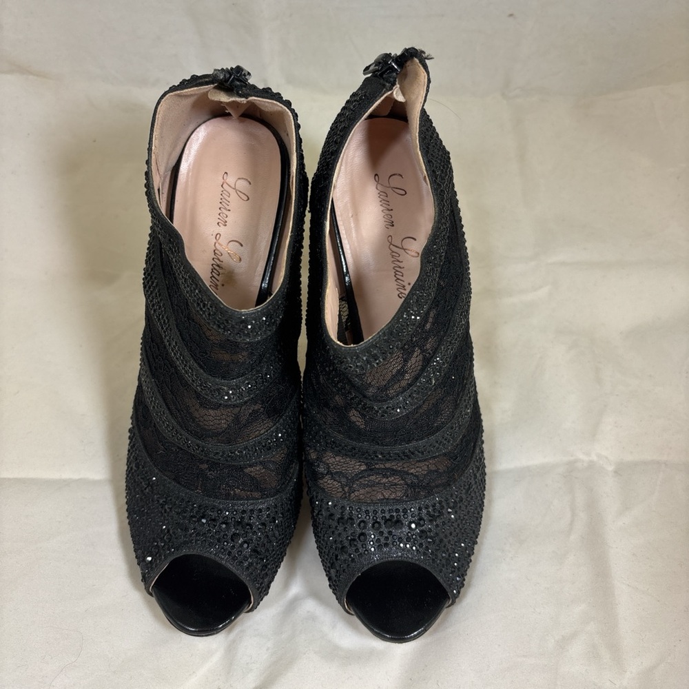 Lauren Lorraine Black Lace Peep Toe Heels